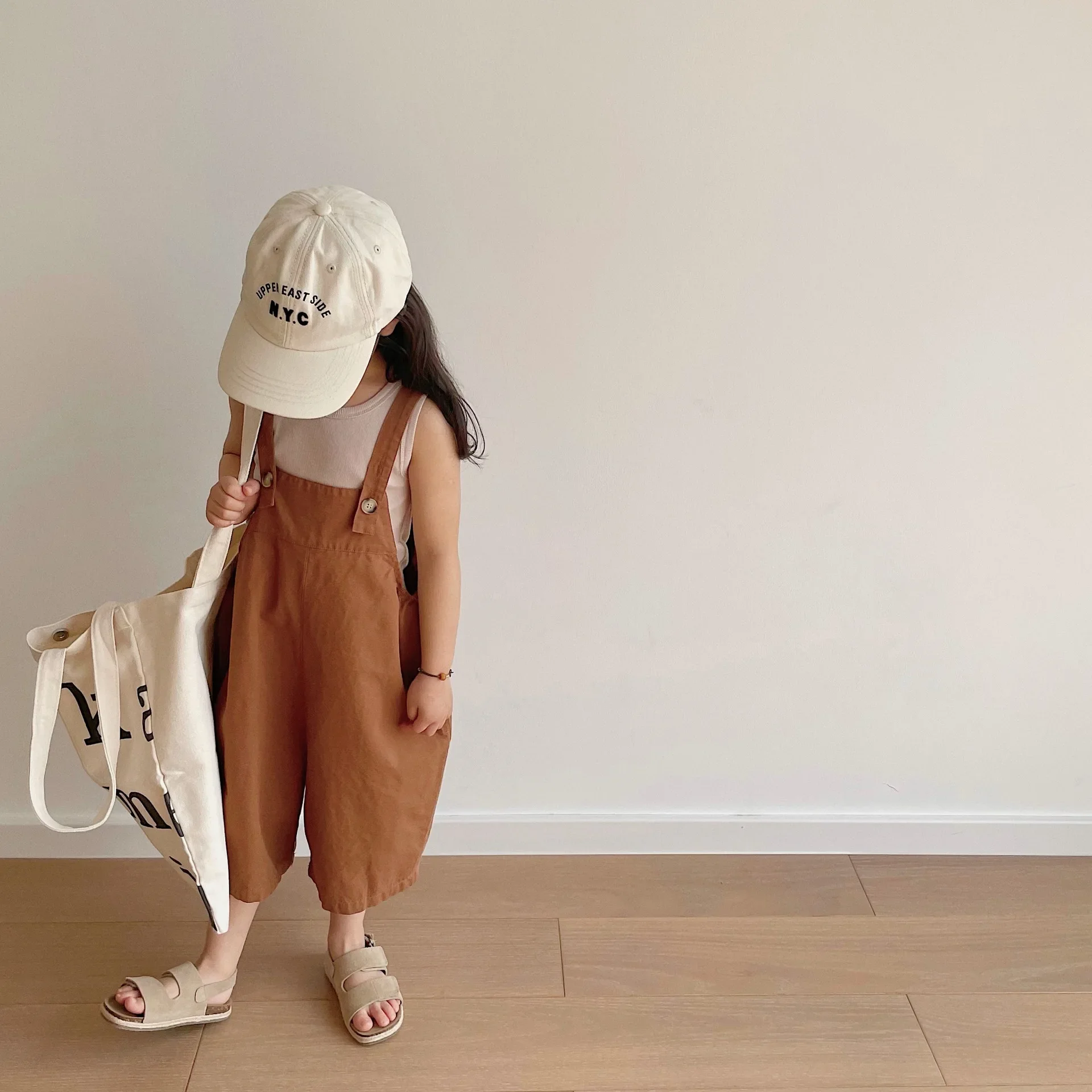 

2025 Summer Children Toddler Boys Girls Kids Solid Overalls Suspender Trousers Casual Calf-length Pants Solid Outwear