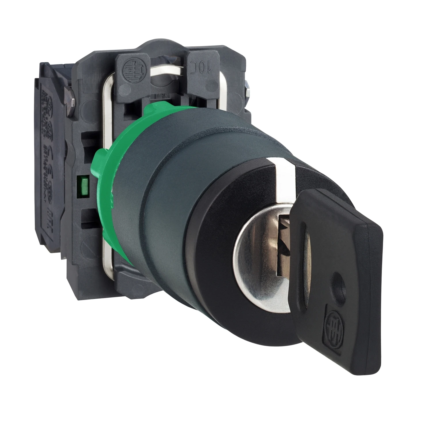 XB5AG33C XB5AG33 = ZB5AG3C + ZB5AZ103C Key switch selector, plastic, black, Ø22, key n°455, 3 positions, stay put, 2 NO