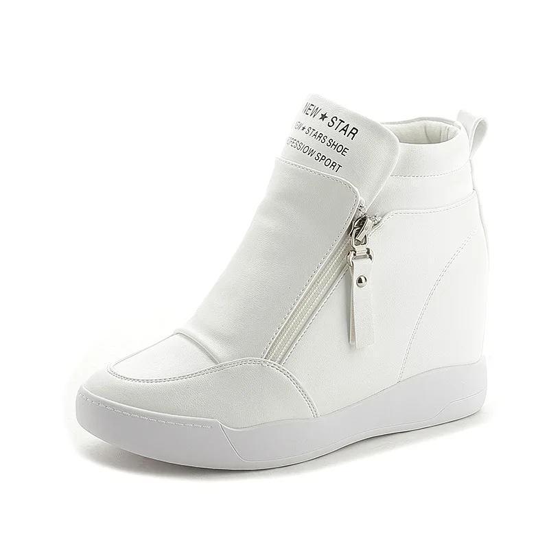 New Winter Style Women Shoes Platform Wedges Boot Autumn Soft Leather Fashion Metal Classic Female slope heels high Black Shoes