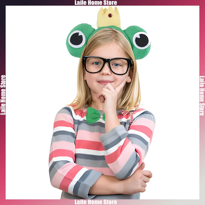 4pcs Cartoon Frog Headwear Gloves Bowtie Set Cute Animal Cosplay Decor Prop Accessories Boy Girl Party Holiday Carnival Dress Up