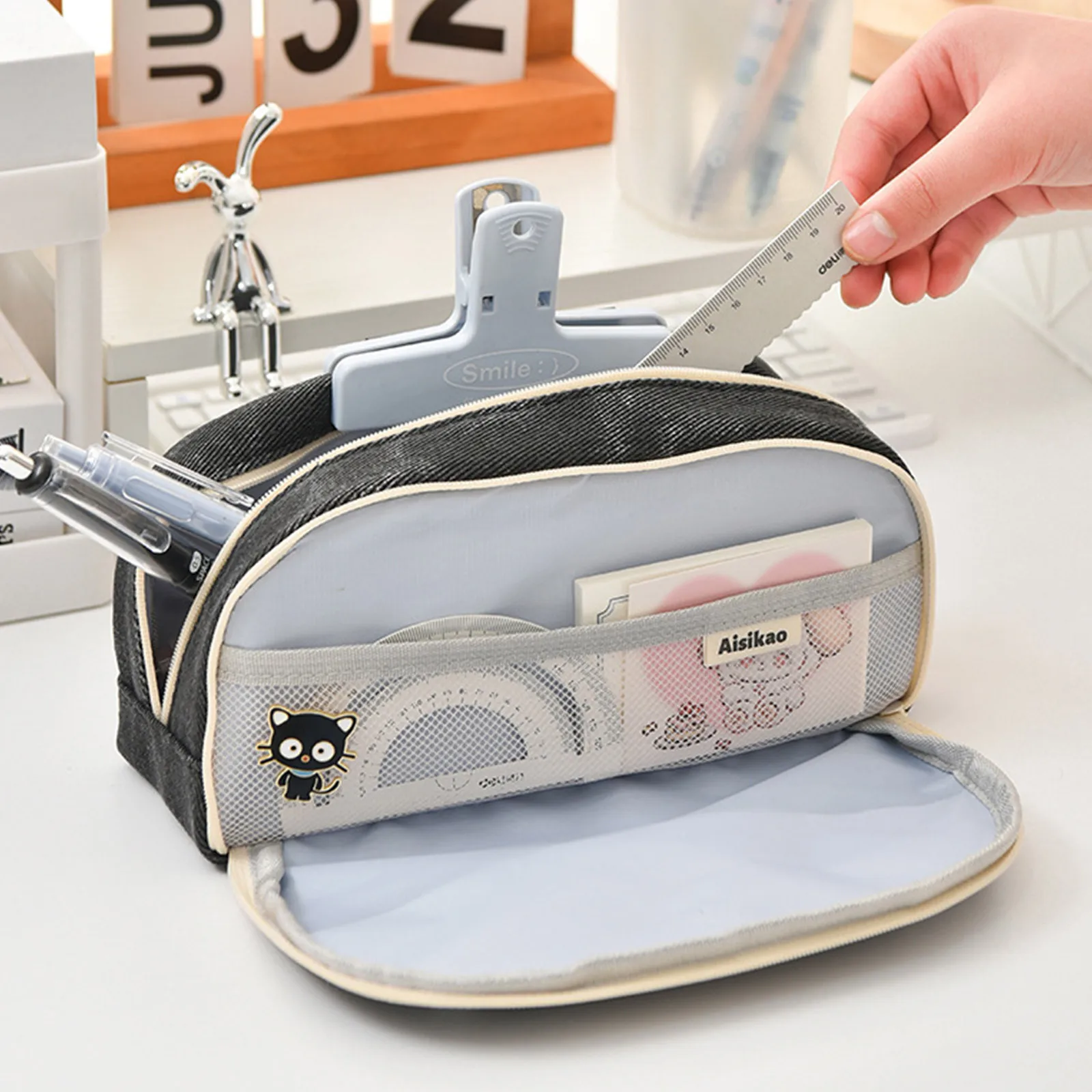 Large Capacity Pencil Case With Compartment Cute Cat Pencil Bag Stationery Storage Pen Box School Student Supplies