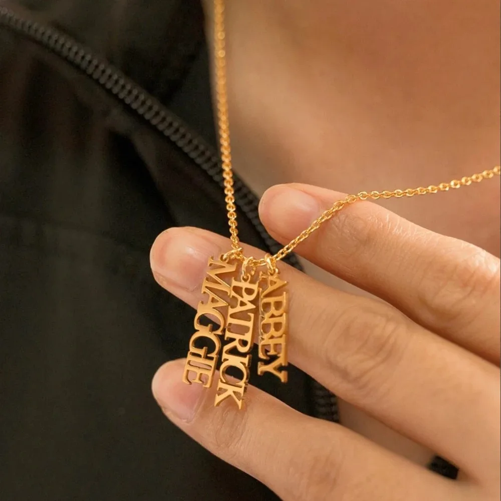 Custom Name Necklace for Women Stainless Steel Multiple Names Plate Pendant Jewelry Gift Personalized Family Initials Necklaces