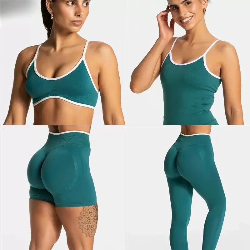

Yoga Suit Seamless Crop Top Tight Sports Bras and High Waist Shorts Pant Outside Wear Running Exercise Fitness Gym Yoga Set