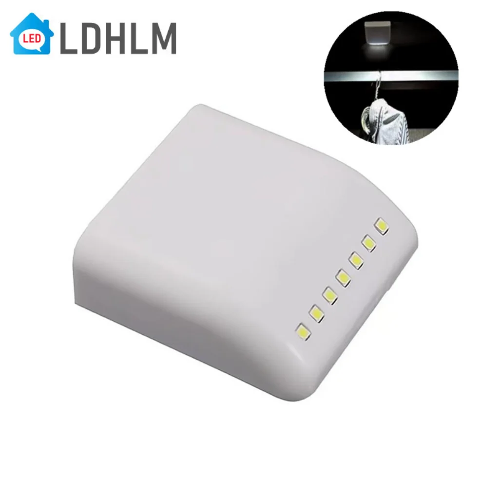 7 LED PIR Induction Closet Lamp Motion Sensor Night Light Under Cabinet Drawer Light Battery Powered for Cupboard White 6000K