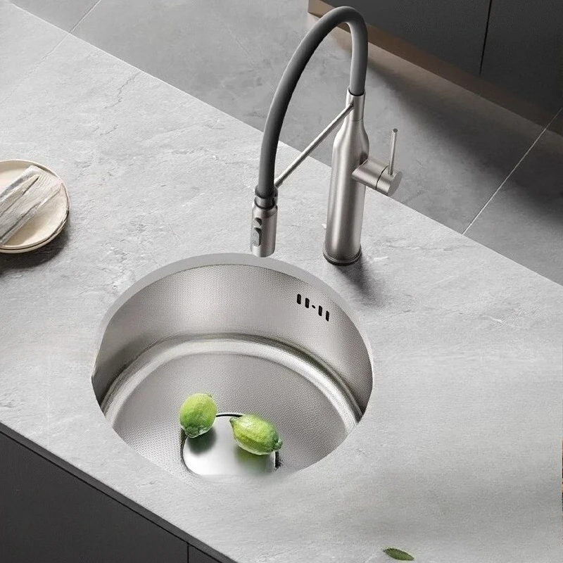 

304 stainless steel silver round sink single sink kitchen under counter bar mini vegetable basin sink island