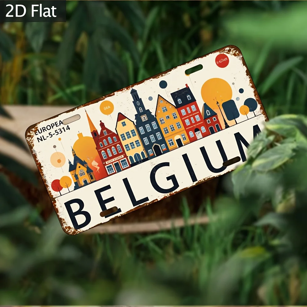 2D Flat - Belgium-Themed Vintage Aluminum Wall Art Sign - 30.48x15.24 cm, Colorful Retro Metal Plaque with Distressed Finish, Id