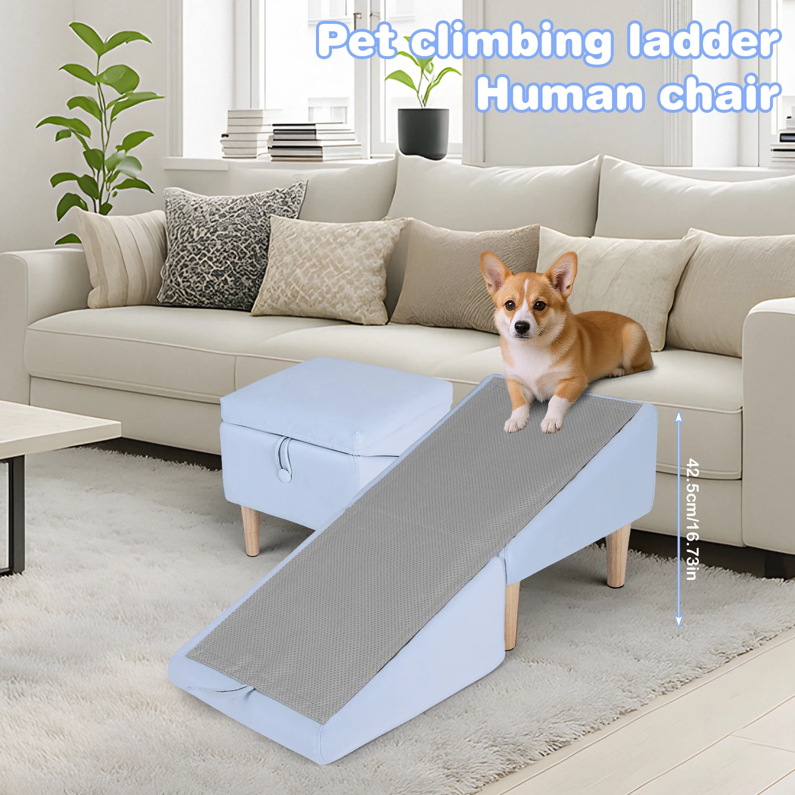 

2-In-1 Folding Pet Ramp Stairs Non-Slip Foldable Human Chairs Convertible Pet Ramp Footstool For Small Dogs/Senior Dogs