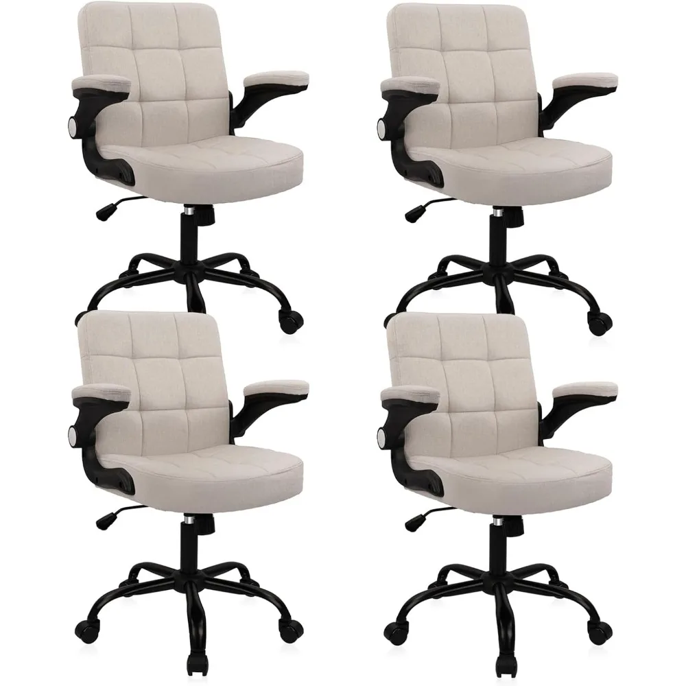 

Ergonomic Swivel Desk Chair with Linen Fabric, Back Support, and Padded Flip-Up Armrests