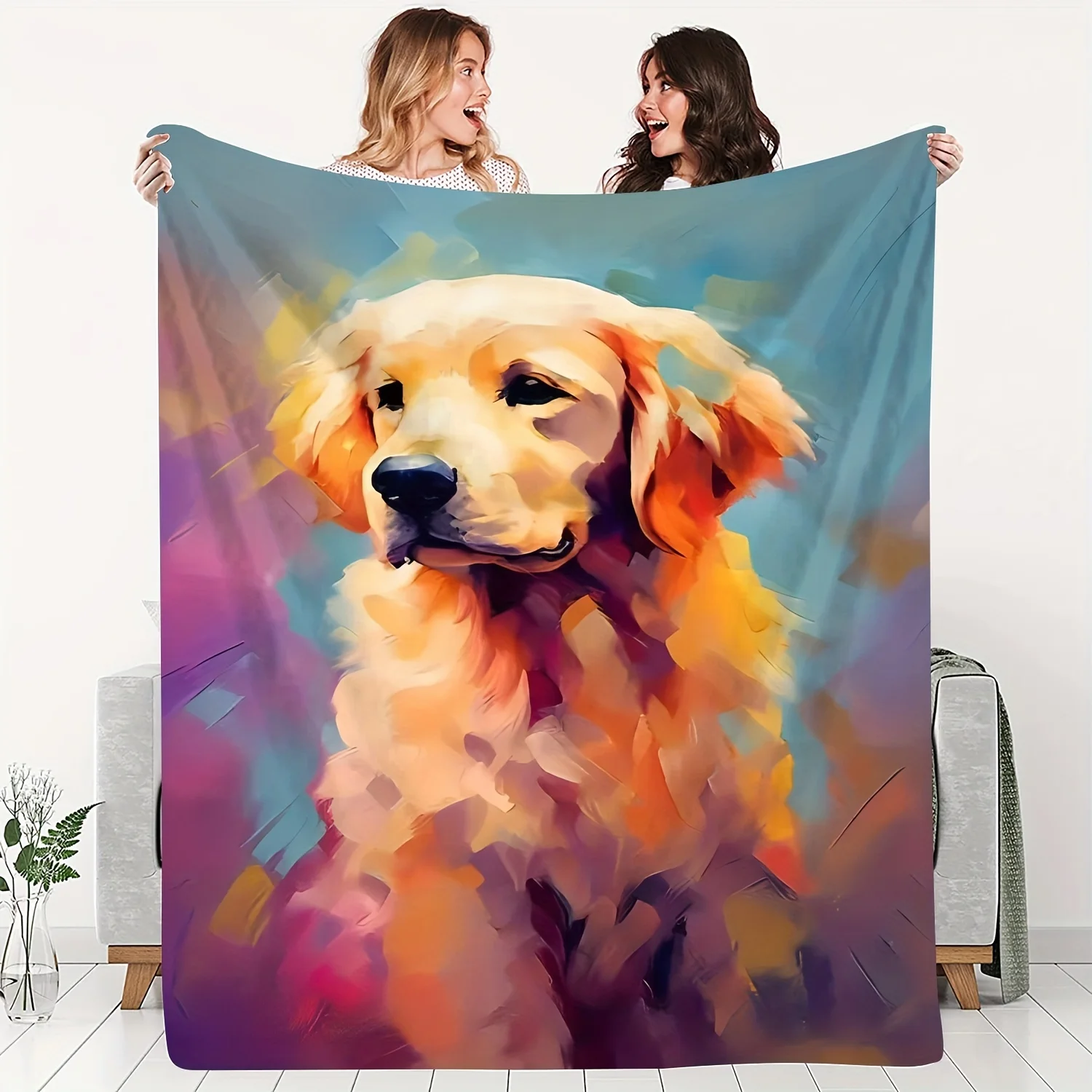 Hui Mo Cute Golden Hair Pattern Gift to Friends Soft Blanket Flannel Blanket One Piece view 6
