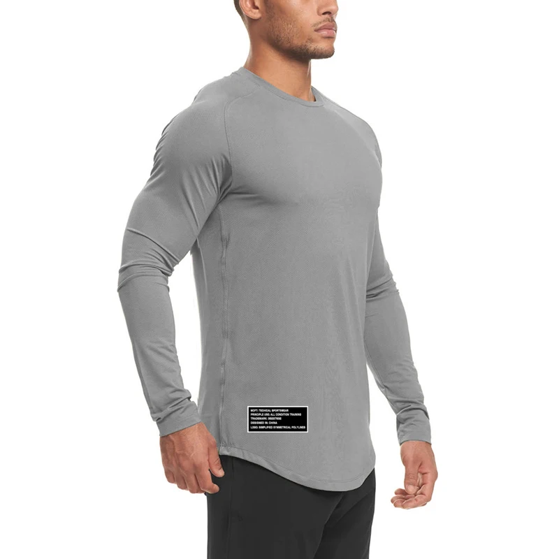 High Elastic Tight Long Sleeve Casual Shirt Autumn Breathable Quick Dry Mens T-shirt Gym Fitness Bodybuilding Running Sportswear