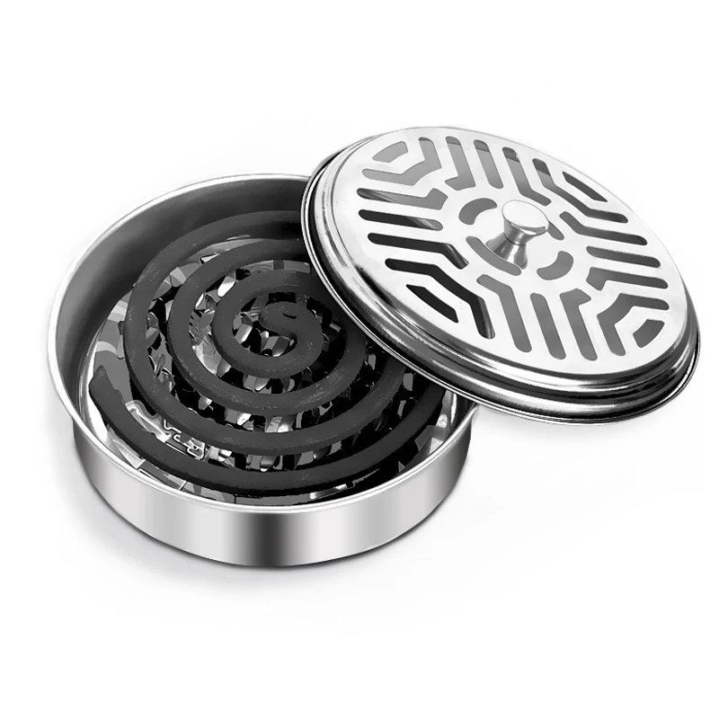 Mosquito Coils Holder Stainless Steel Mosquito Coil Box with Cover Round Mosquito Coil Tray Easy To Clean Anti-Mosquito Supplies