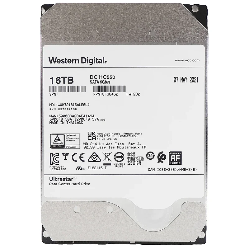 WD Ultrastar DC HC550 16TB 18TB 3.5 HDD SATA 7200RPM SATA 6Gb/s 512M Helium Sealed Enterprise 3.5