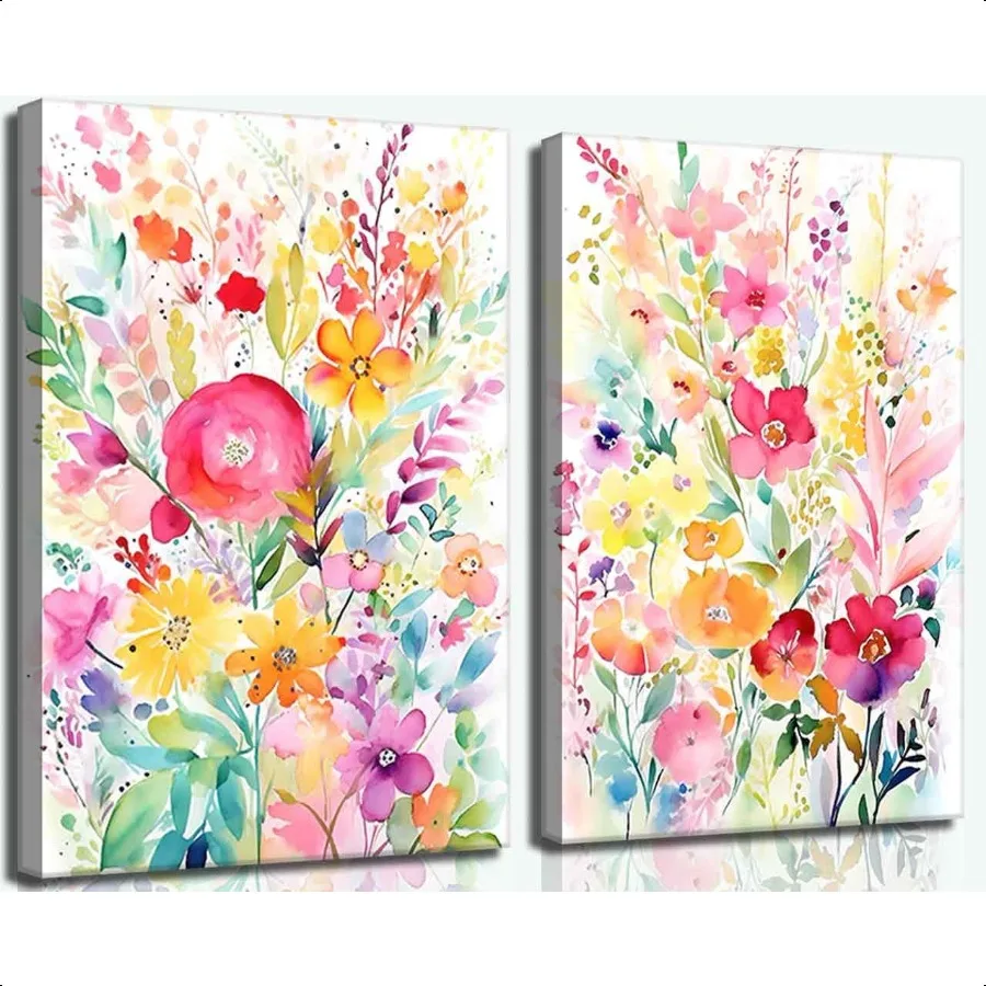 

WYHLMTQ 2Pcs Wildflower Canvas Wall Art Colorful Flowe Pictures Wall Decor Watercolor Posters Field Floral Paintings Botanical