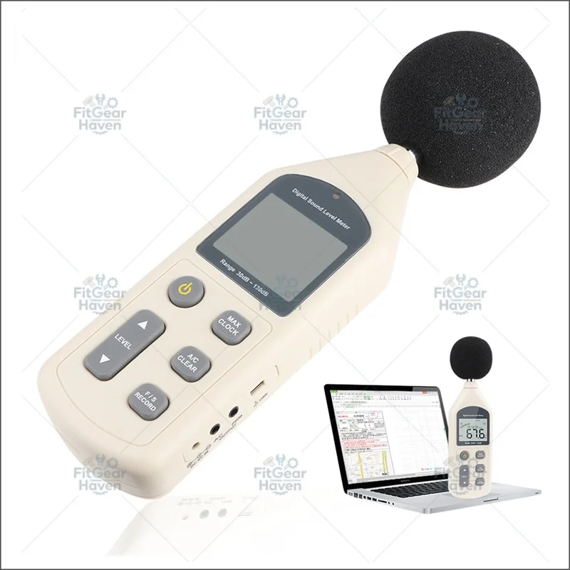 High Precision Noise Meter 30-130dB 0.1dB, Digital Sound Level Tester with USB, CD Software & Data Store