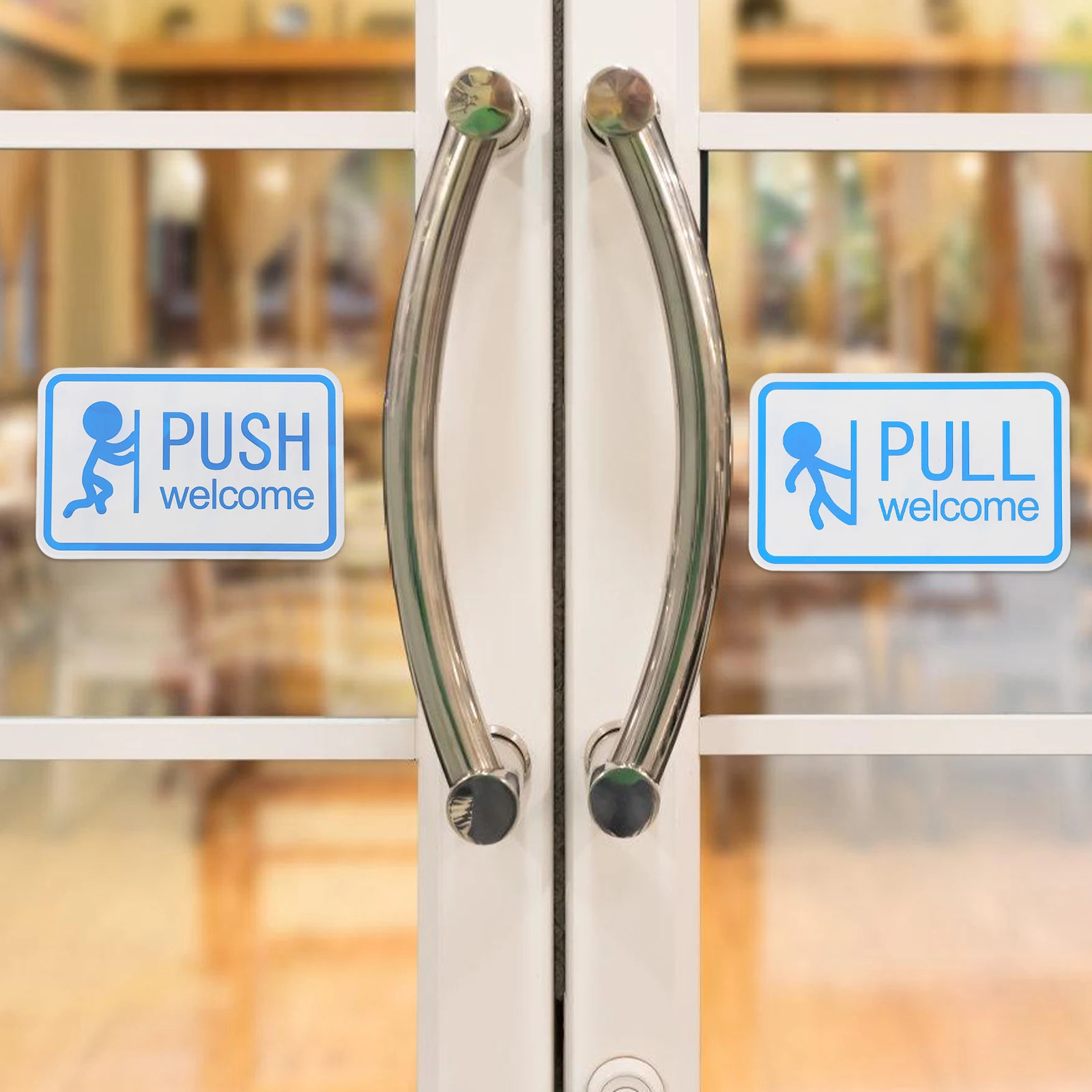 

2pcs Push Pull Door Signs Acrylic Glass Indicator Self Adhesive Blue Easy Installation Office Retail Store Sliding Door Placard