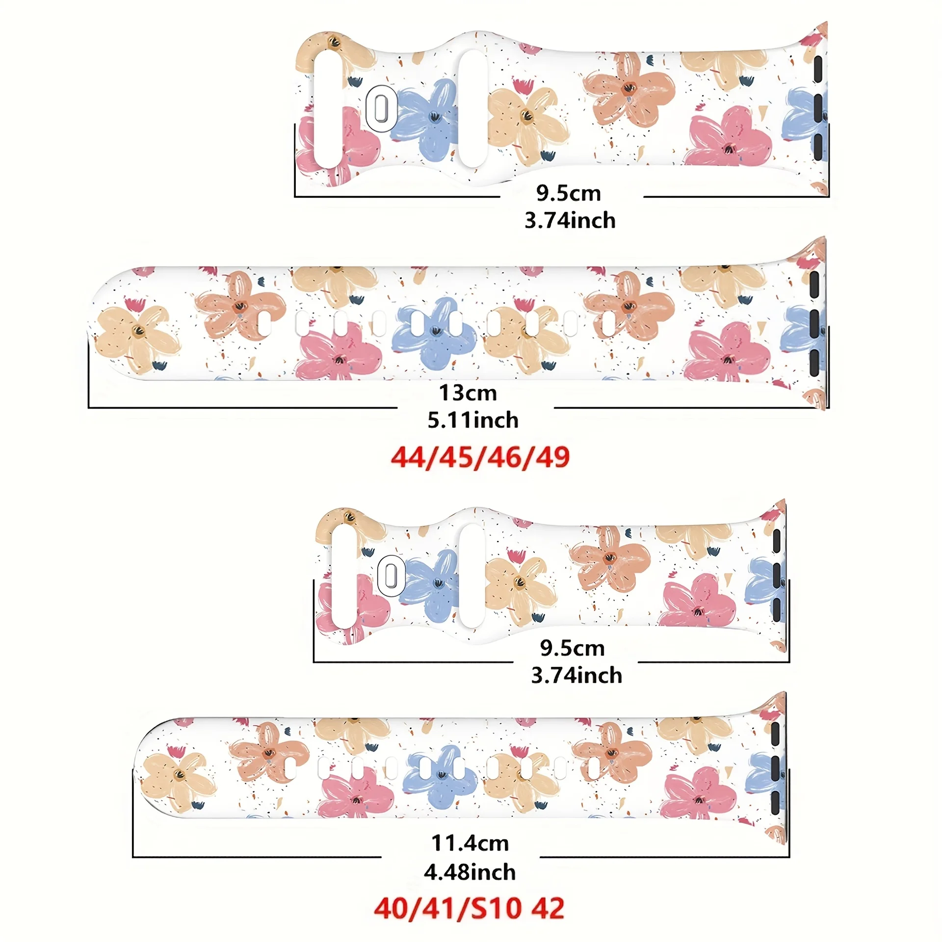 Colorful Flower Watch Band for Apple Watch 40/41/42/44/45/46/49mm, Soft, Comfort Silicone Strap, for iWatch Series11 10 987 654