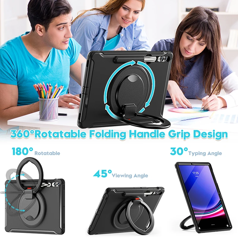 حافظة لهاتف سامسونج جالاكسي تاب S9 S9 FE S8 S7 Plus S7 FE 12.4 بوصة حافظة تابلت حامل حامل مضاد للسقوط 360 دوران غطاء حماية