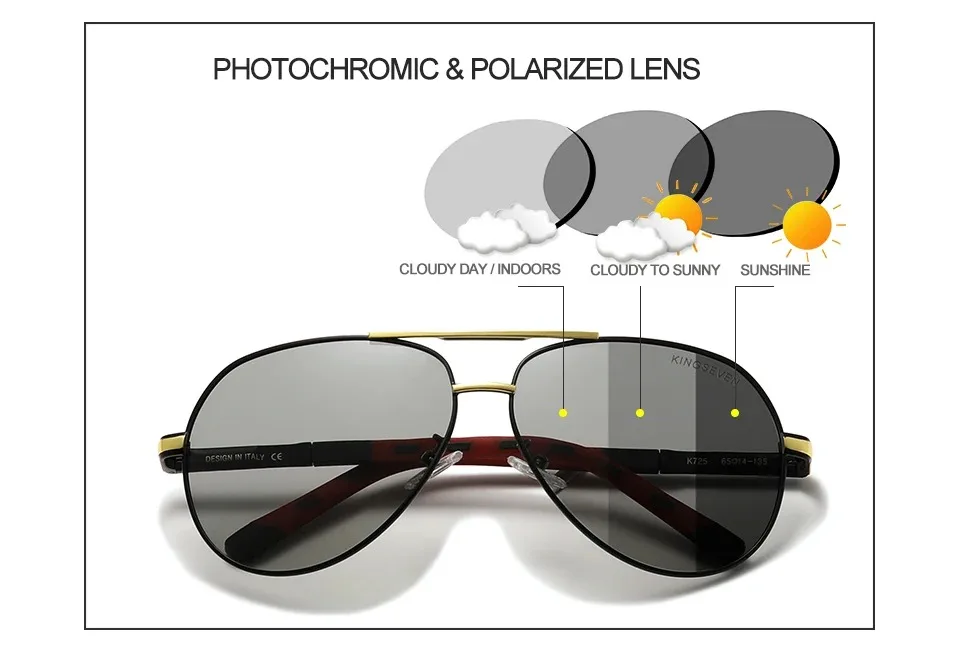 KINGSEVEN Marke Klassische Pilot männer Sonnenbrille Polarisierte UV400 HD Objektiv Luxus Retro Fahren Gläser Frauen Große Rahmen Brillen – Detail 1