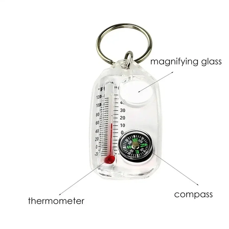 5Pcs Multifunction Mini Keychain Compass – Camping Thermometer Outdoor Climbing Temperature Tester, Survival Guiding Tool