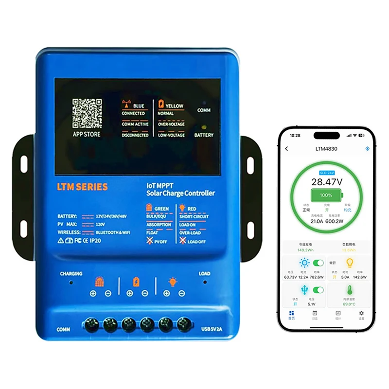 MPPT Solar Charge Controller 30A 40A 12V 24V 36V 48V Auto Battery Regulator Bluetooth WiFi RS485 Monitoring 120V Max PV Input
