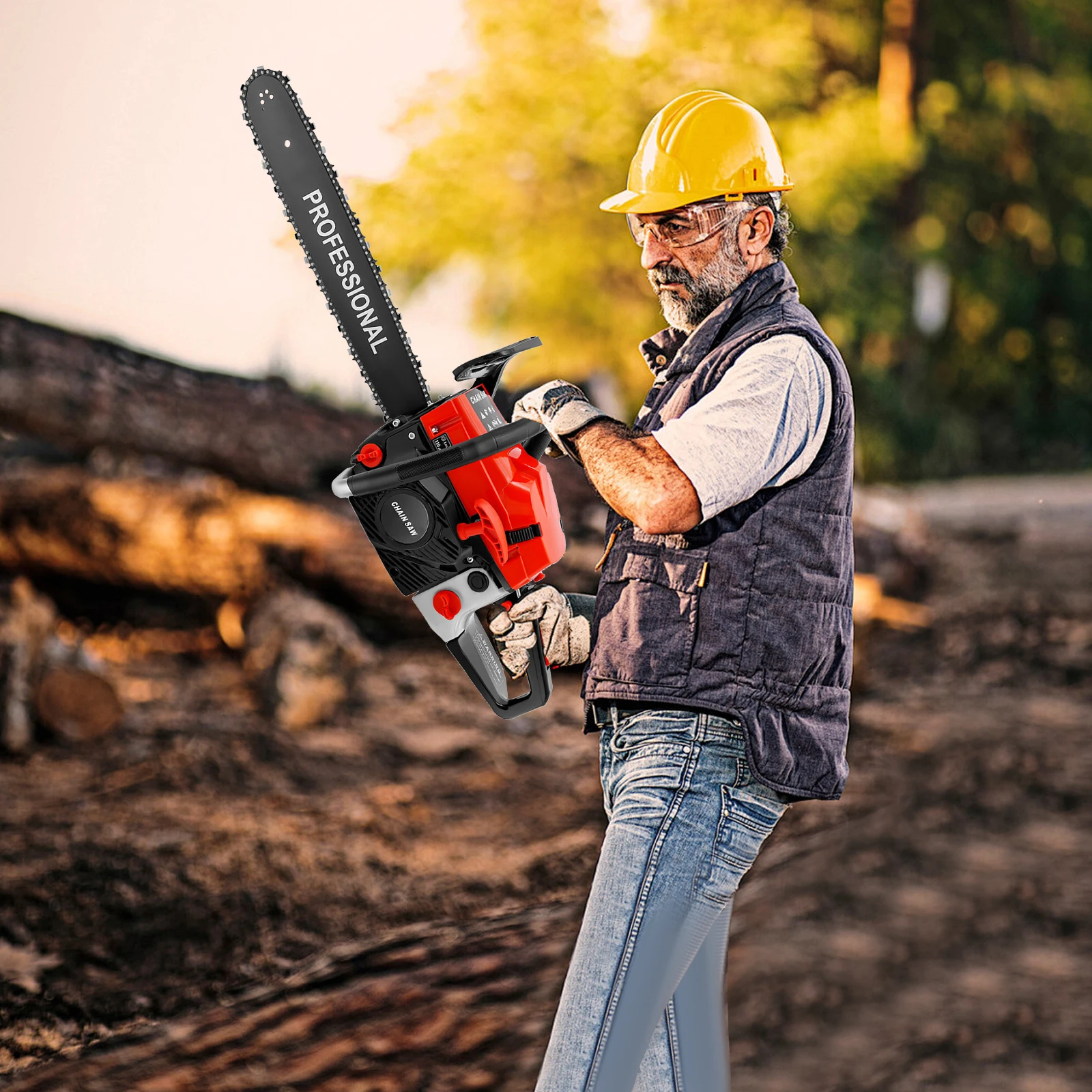 مناشير سلسلة بنزين محمولة، منشار بنزين 20 بوصة، منشار محرك ثنائي الأشواط لقطع الخشب، تشذيب الأشجار