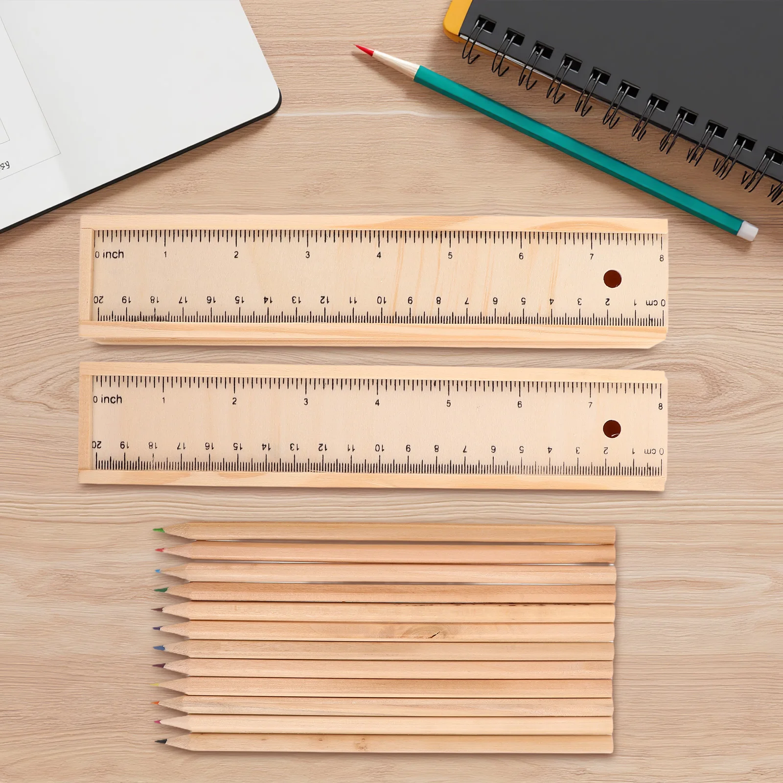 

Natural Wood Pencil Box 12 Colors Colored Pencils Organizer for School Art Outdoor Sketching Drawing Set Colored Pencil Box