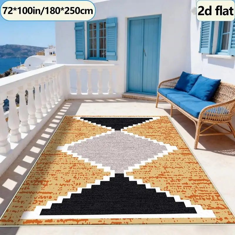 Southwestern Aztec Geometric Pattern Carpet Floor Non-Slip Ethnic Style Rug Decorative Floor Mat for Apartment Home Decor