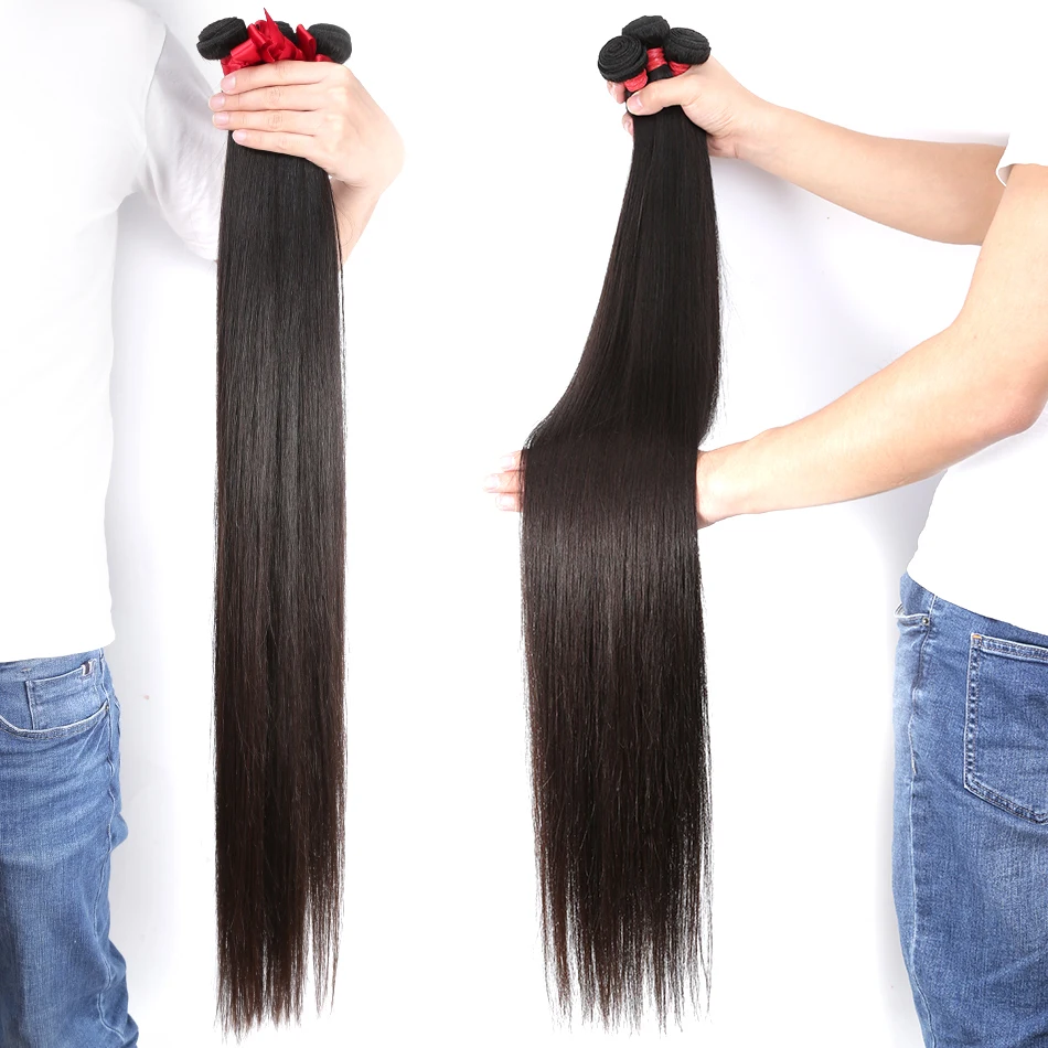 Mechones rectos de hueso con encaje Frontal 13x4 HD con extensiones, cabello humano brasileño, 3 mechones con cierre para mujer