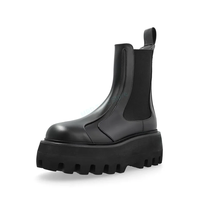 Brand Men Casual Shoes Genuine Leather Slip On High Top Ankle Shoes Luxury Designers Black Gothic Flats Platform Men's Boots