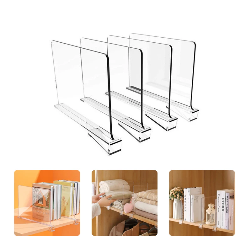 Clear Acrylic Closet Shelf Bookcase Divider Home Use Wardrobe Shelf Bookcase Divider Baffle Commodity Storage