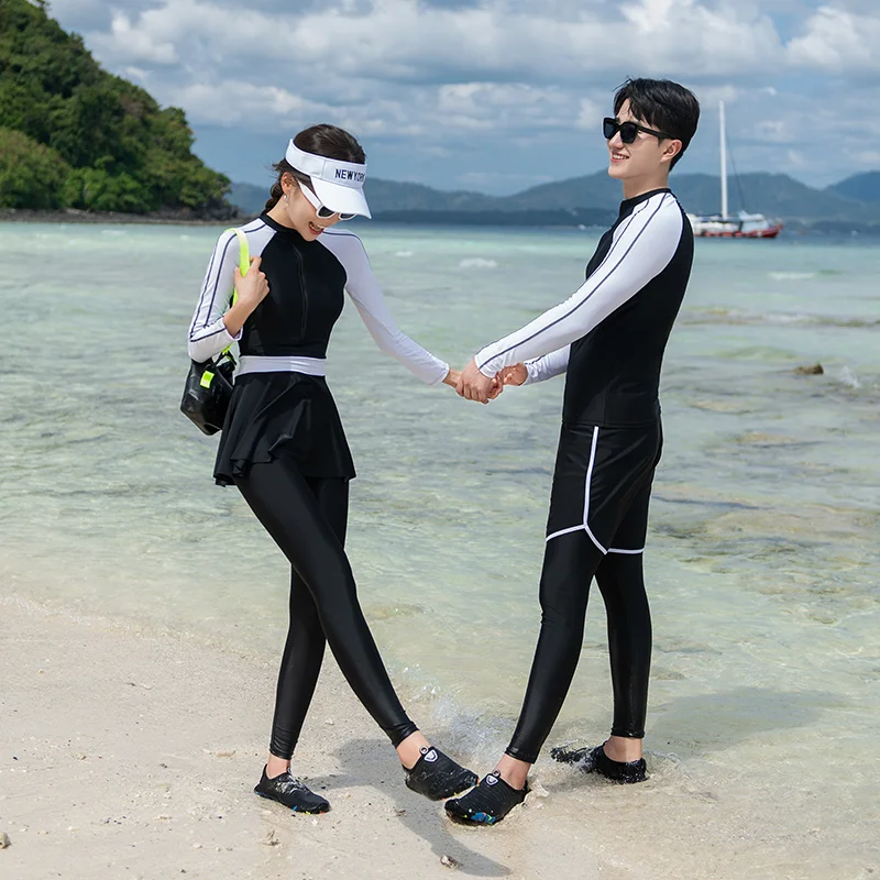 Rash Guards Couples 2025 New Korean Long Sleeve Patchwork Multi Pieces Swimsuit Swimwear Bathing Suits Surfing Long Pants image 2