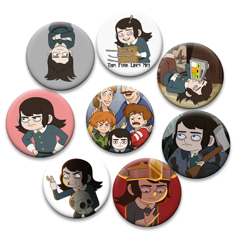 Abaddon Haunted Hotel Anime Badge Katherine,Nathan Cartoon Lapel Pin Round Brooches for Backpack Clothes Accessorie Jewelry Gift