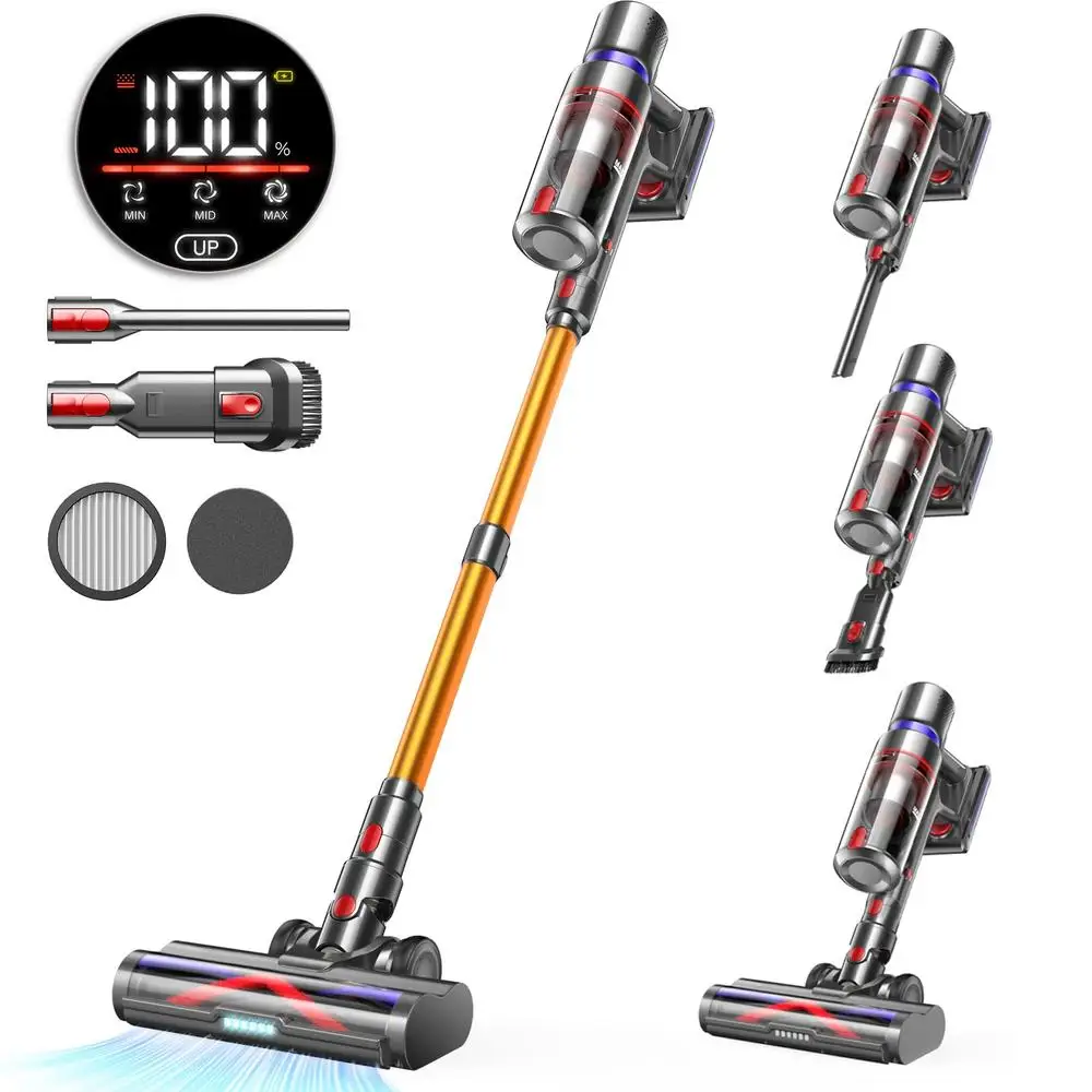 Cordless Vacuum Cleaner 45Kpa 550W 60Mins LED Touch Screen Stick Vacuum│1.6L Dust Cup HEPA Filter Wireless Vacuum Cleaner Kit