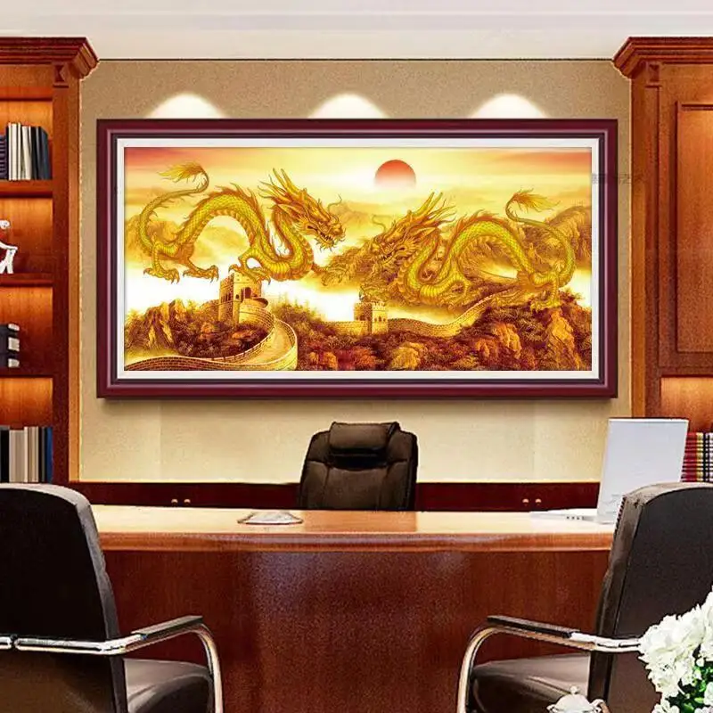 60x150cm DIY Diamond Painting Full Round Drill Two Golden Dragons Great Wall Diamond Embroidery Chinese Dragon Mosaic Picture Of
