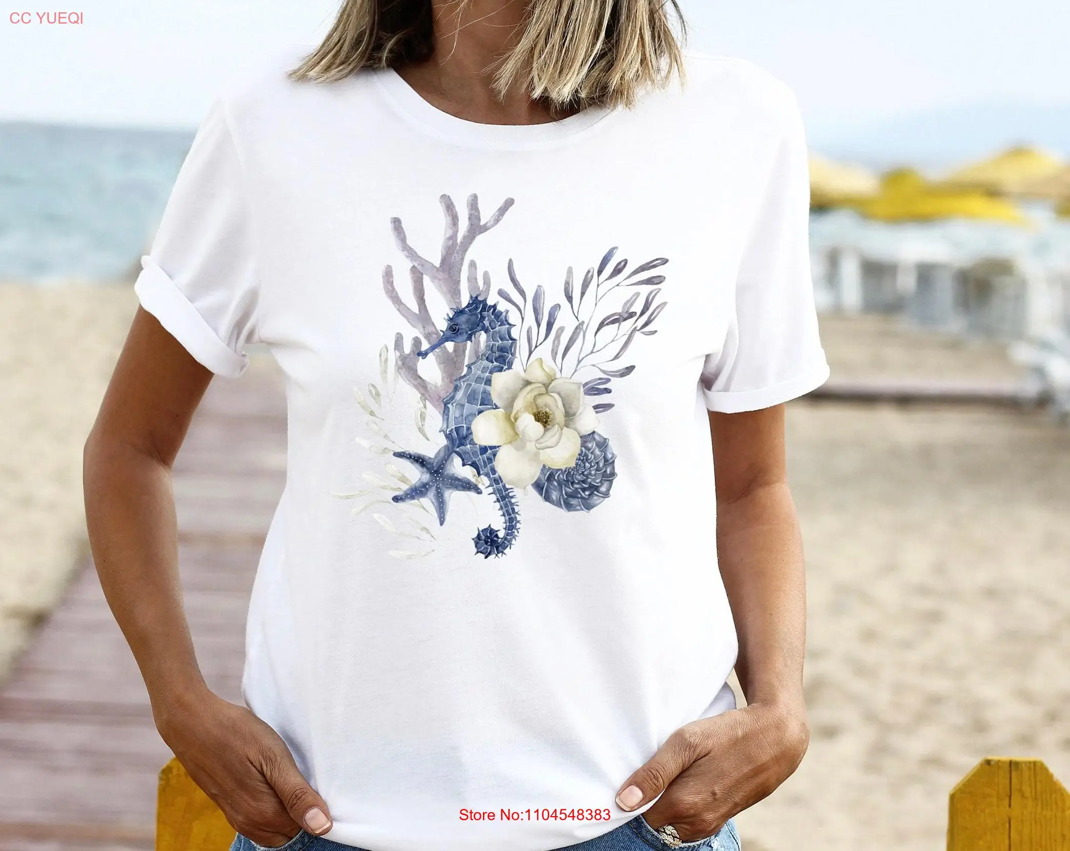 SEAHORSE camiseta Tropical Coral Reef bajo el mar naturaleza vida marina vacaciones Top costero náutico