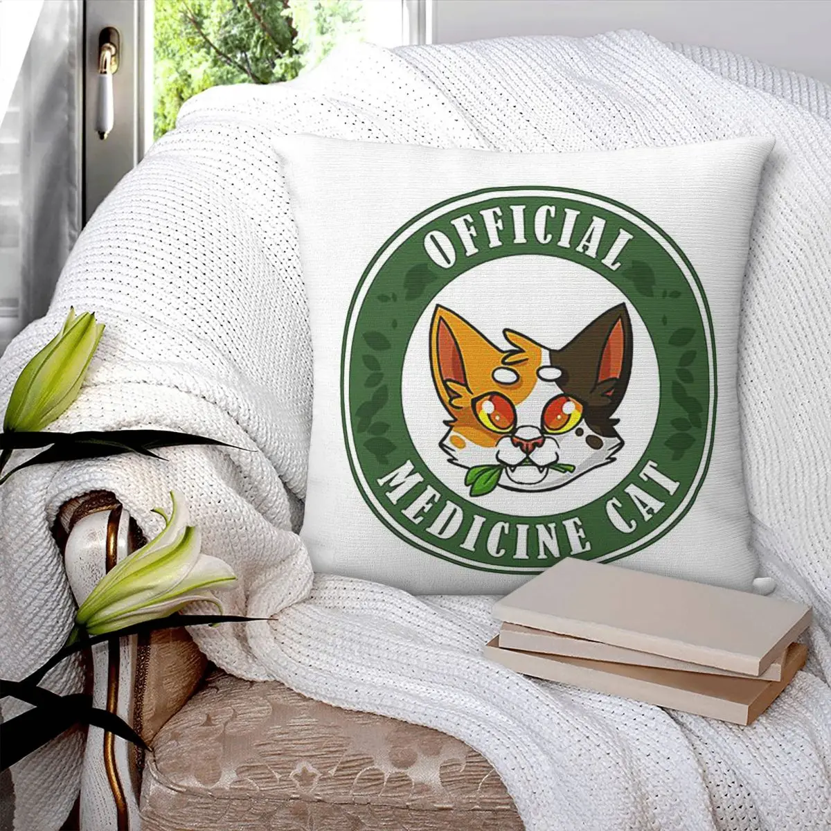 Official Medicine Cat Warriors Badge Square Pillowcase Pillow Cover Cushion Zip Decorative Comfort Throw Pillow for Home Bedroom