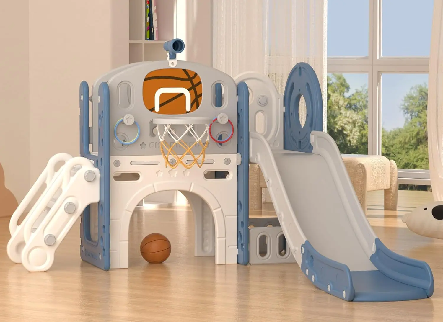 

8 in 1 Toddler Slide Set, Kids Slide for Toddlers Age 1+, Toddler Climber Slide with Basketball Hoop and Ball,