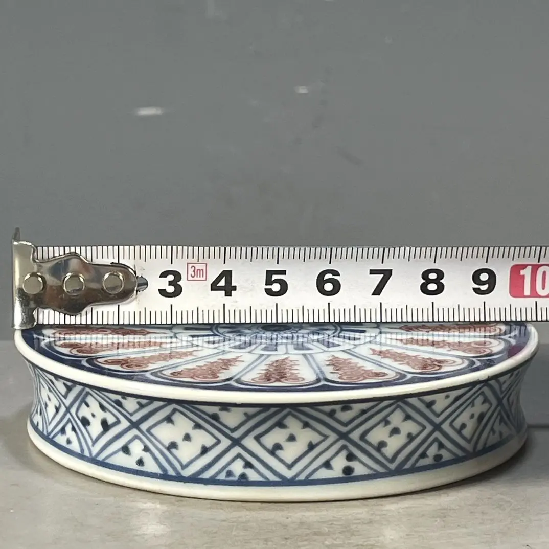 Chinese Antique Xuande Mark Blue and White Underglaze Red Flower Pattern Tea Tray, Hand Painted Porcelain Teapot Base