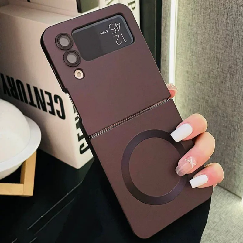 

For Magsafe Matte Metallic Paint Fold Silicone Phone Case For Samsung ZFlip 7 6 5 4 3 Soft Bumper Magnetic Wireless Charge Cover