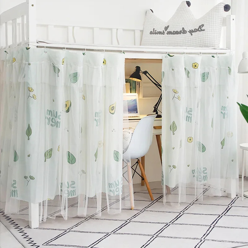 Dormitory Bed Curtain Student Dormitory Single Upper and Lower Bunk Bed Surround Blackout Curtain Decor, Mosquito Net Two pieces