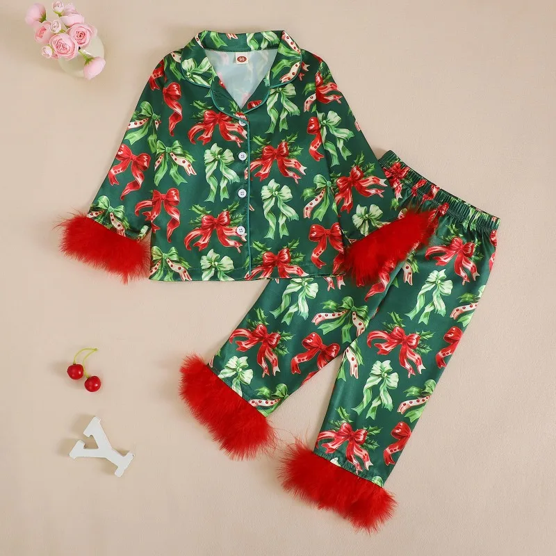 Girls Pajamas Sets Spring Autumn Long-sleeved Shirts+trousers Sleepwear for Kids Feather Children Suit Baby Pyjama Sets 1-8T