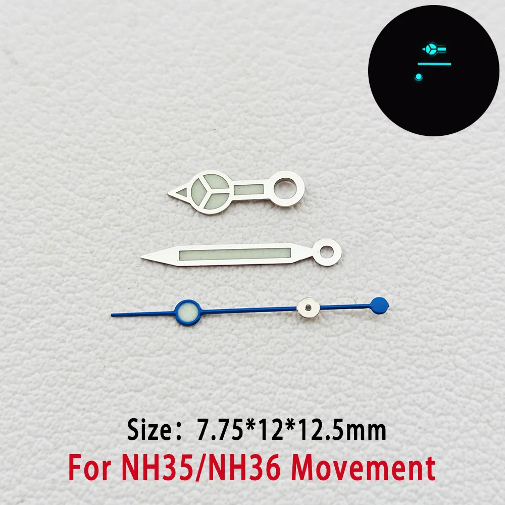 Watch Hands For NH34 NH35 NH36 Automatic Mechanical Movement BGW9 Blue Luminous 7.75*12*12.5mm GMT Hands Watches Accessories
