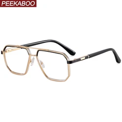 Peekaboo Big Square Glasses Anti Blue Light TR90 Clear Lens Fashion Glasses Frame for Men Metal Gold Black Grey Male Gift Items