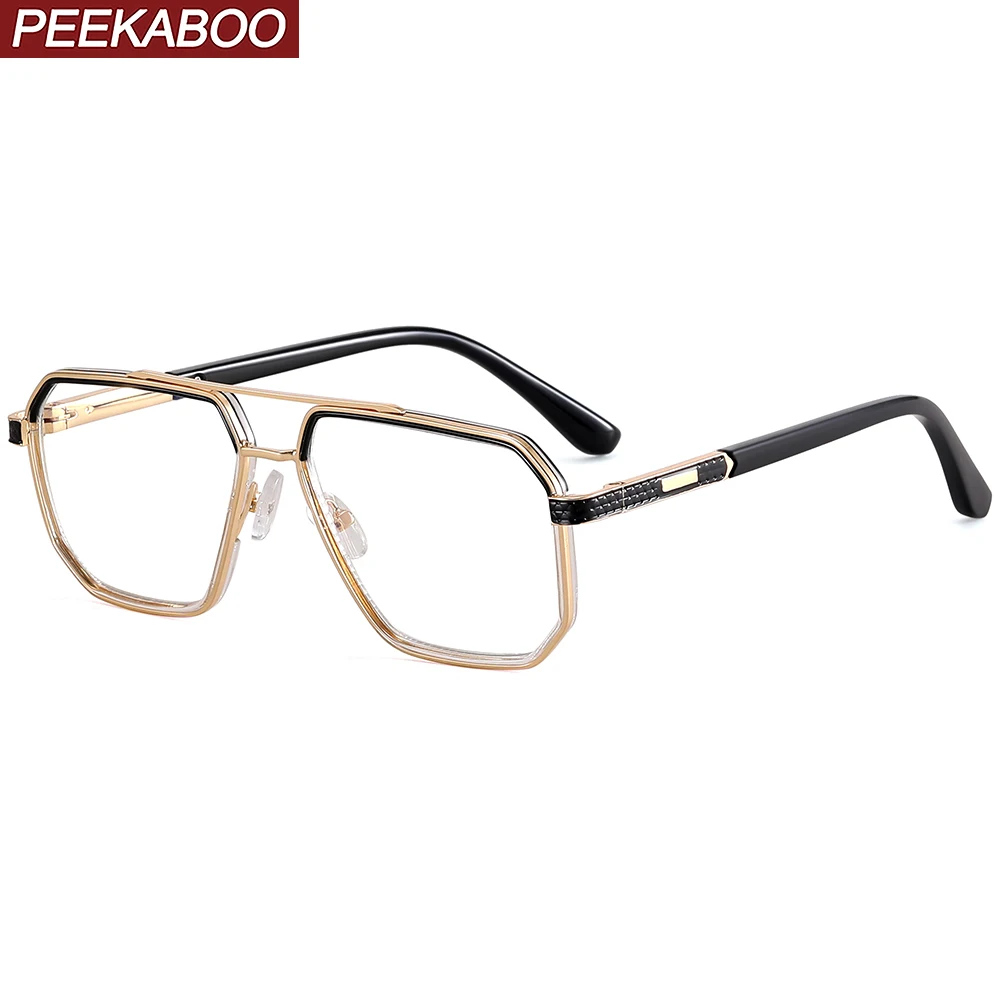 Peekaboo big square glasses anti blue light TR90 clear lens fashion glasses frame for men metal gold black grey male gift items