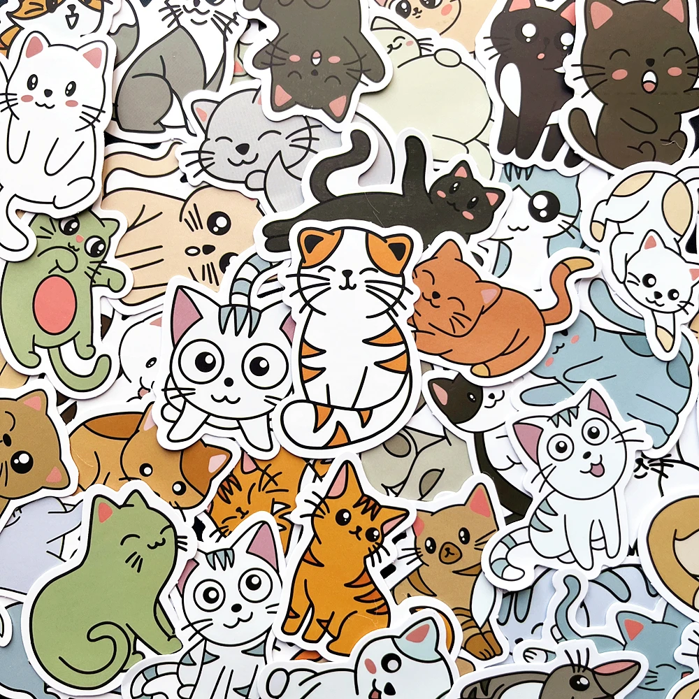 10/60PCS Cartoon Cute Funny Cat Animal Kitty Graffiti Sticker Bike Skateboard Car Helmet Notebook Computer Kids Toy Sticker