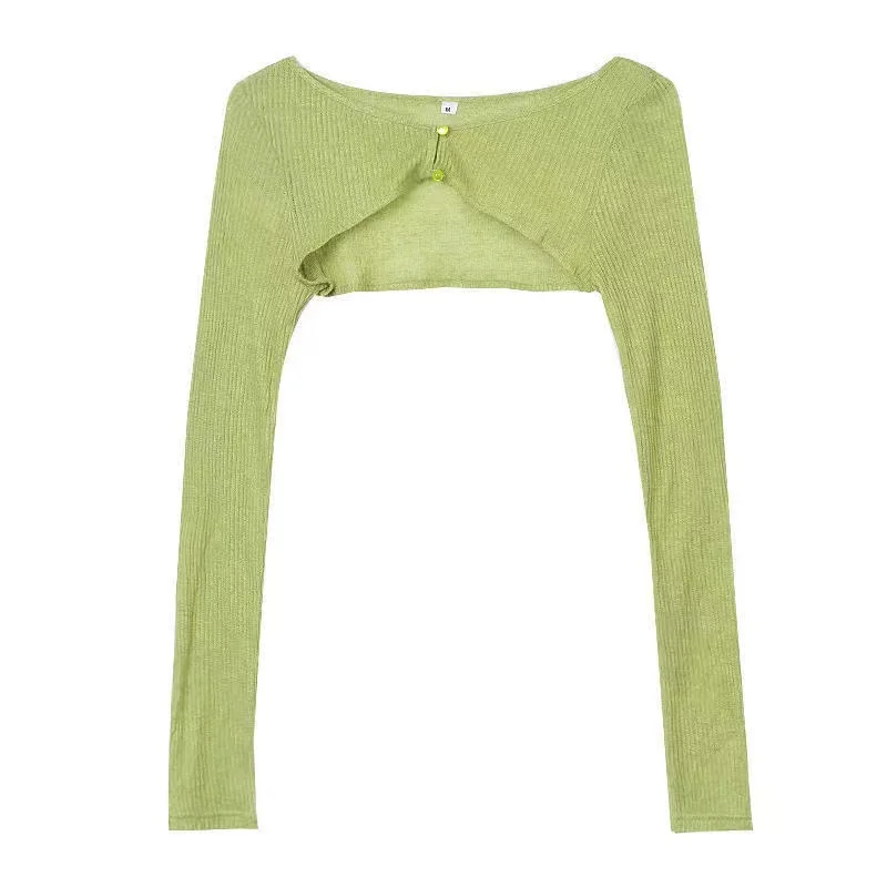 Summer Ultra-Short Women's Knitted Cardigan Sleeveless Open Front Design Breathable  Long Sleeve Versatile Small Shawl