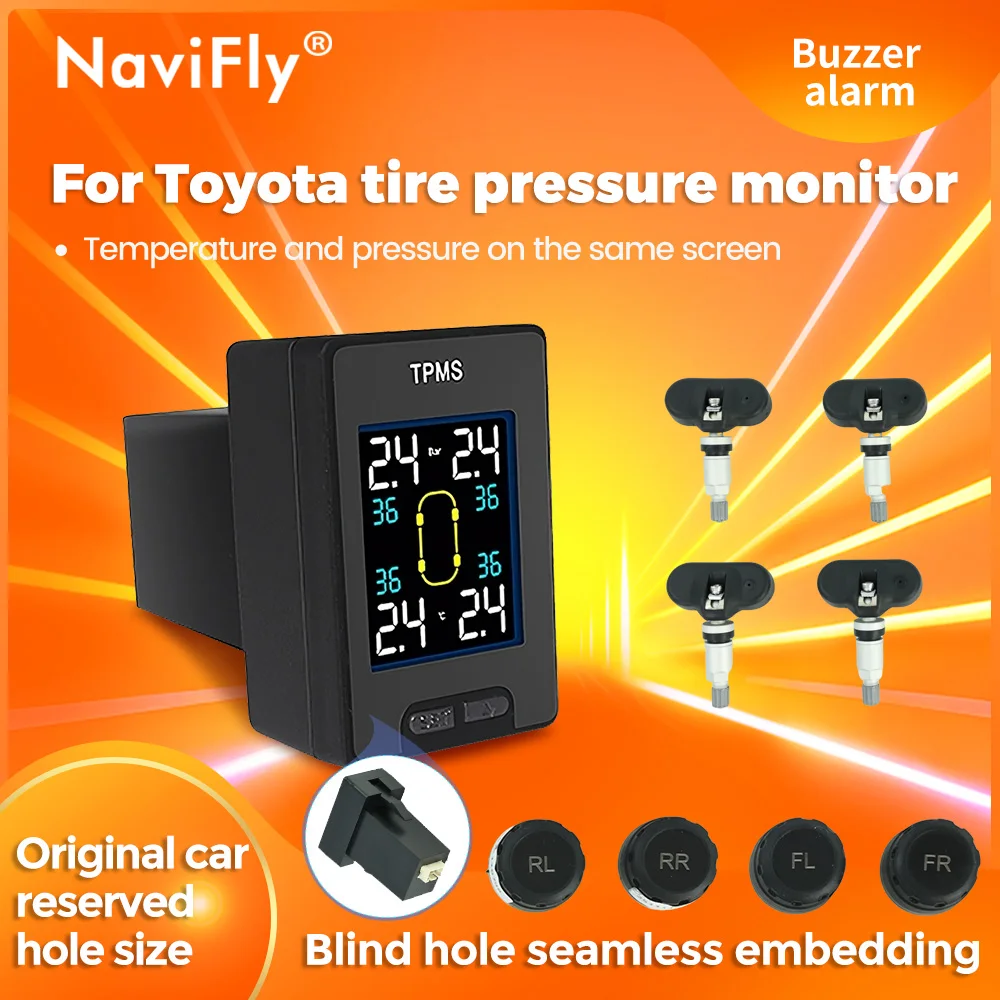 Navifly For Toyota Tire Pressure Monitor System Car Real-time Temperature Monitoring External Internal 4-Way Sensor Fuel Saving