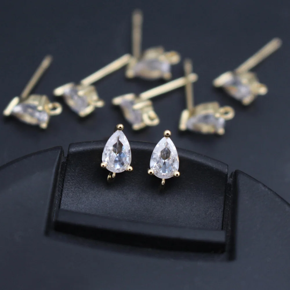 6pair CZ Zirconia Petite Square Teardrops Earrings with Loop Linker Connector DIY for Women Hanging on Baroque Pearls Earrings