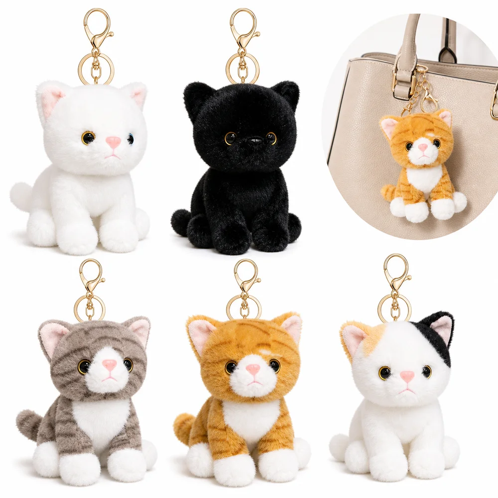 Gifts Realistic Kitten Shape Cat Keychain Sitting Cat Soft Cat Cute Furry HandBag Pendant For Bag Decoration