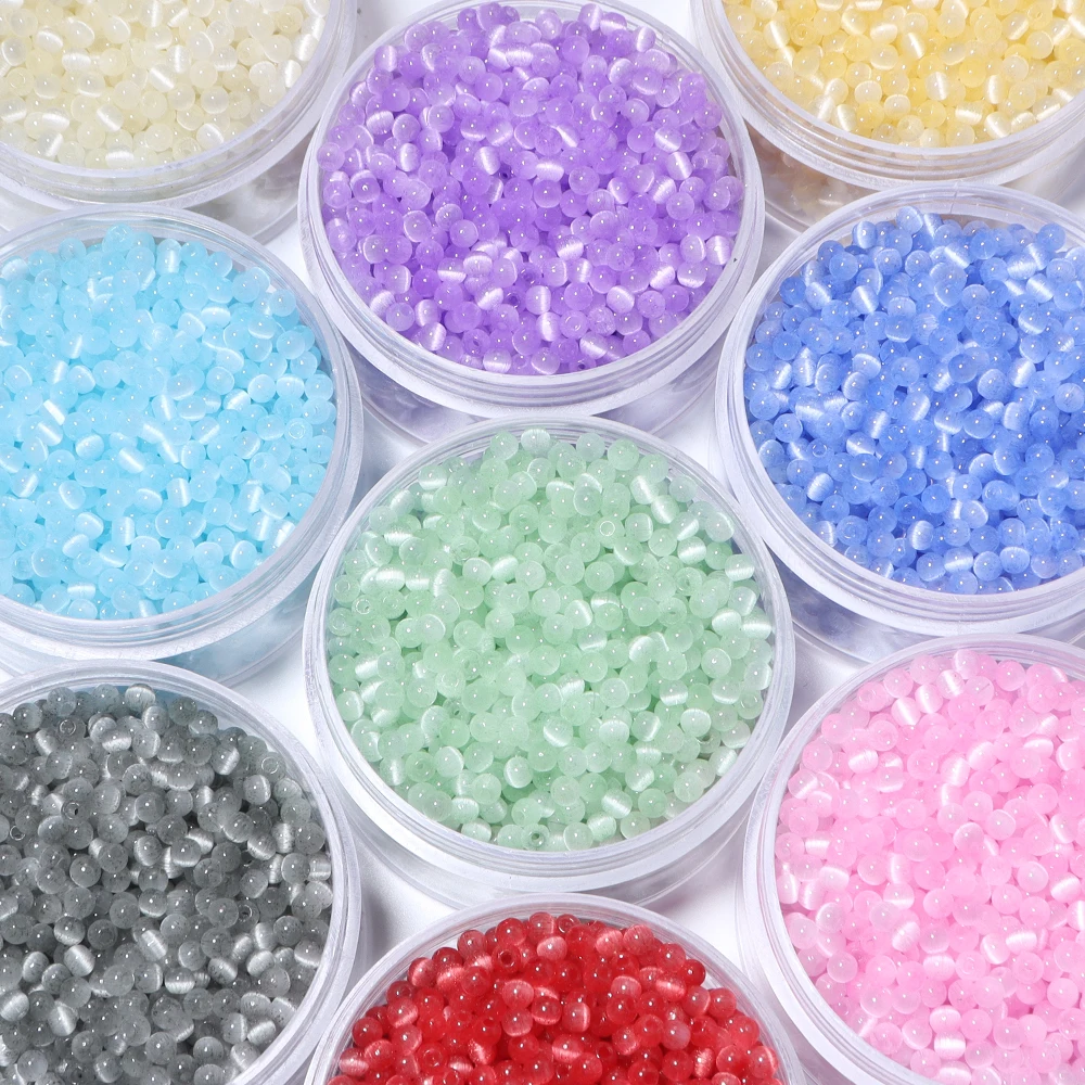 30g 4mm Colorful Cat Eye Czech Glass Seed Beads Round Spacer Beads DIY Sewing Clothing Decoration Handmade Crafts Accessories